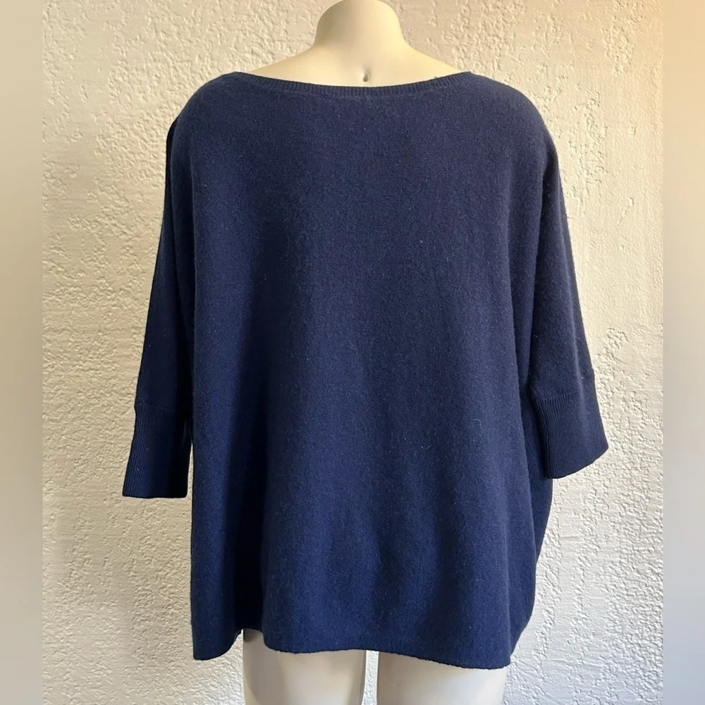 Garnet Hill 100% cashmere dark blue boxy sweater SMALL AS IS